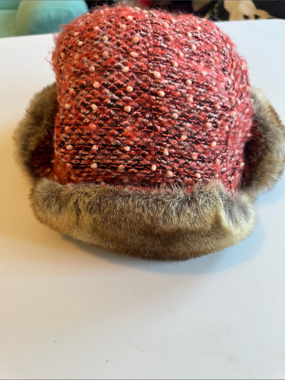 UNiSEX Tweed Knit Trapdoor Hat with Faux Fur Trim